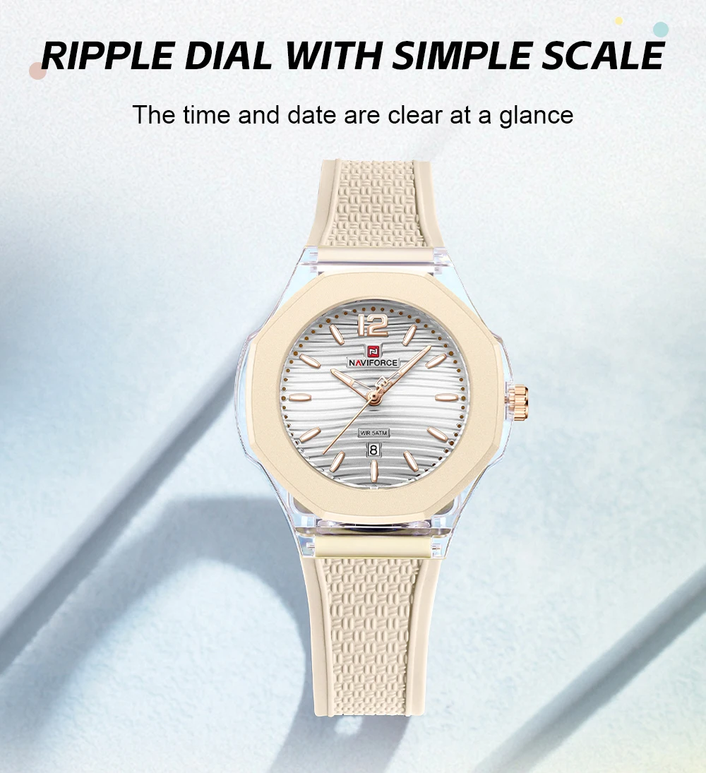 Фото Женские повседневные спортивные часы NAVIFORCE Reloj Mujer, водонепроницаемые 5ATM, с силиконовым ремешком, светящиеся, аналоговые, кварцевые, наручные, для повседневного использования №1