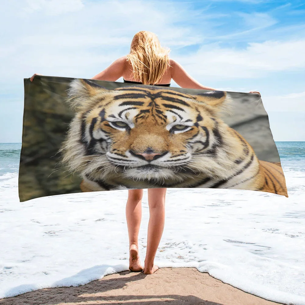 

Tiger Wild Animals Large Bath Towel Camping Bathroom Accessories Microfiber Beach Towel Home Bath Towels for Adults Kids