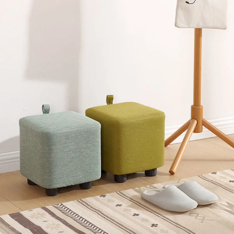 Home Solid Wood Stool Creative Door Change Shoe Stool Living Room Furniture Sofa Stool Ottomans Fabric Low Stool Space Saving