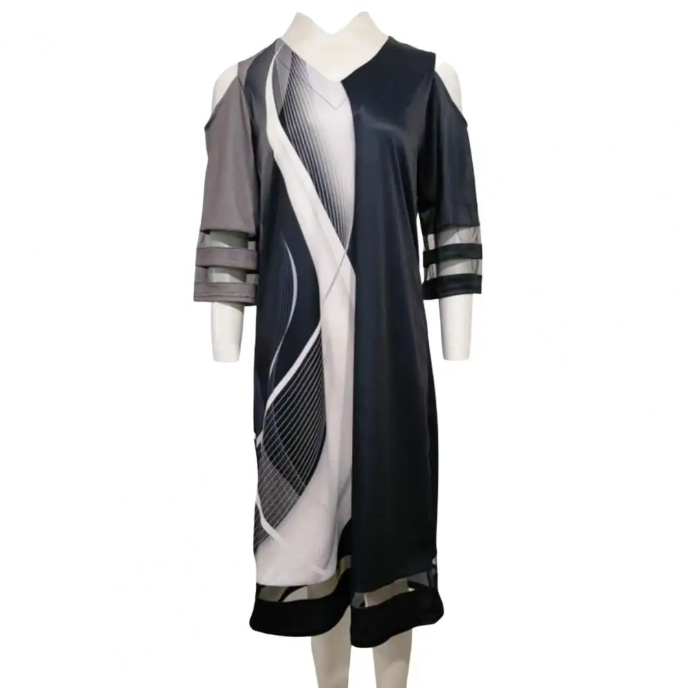 

Elegant Mini Dress Off Shoulder Cutout Loose Contrast Color Beach Mini Dress Lady Mini Dress Daily Wear