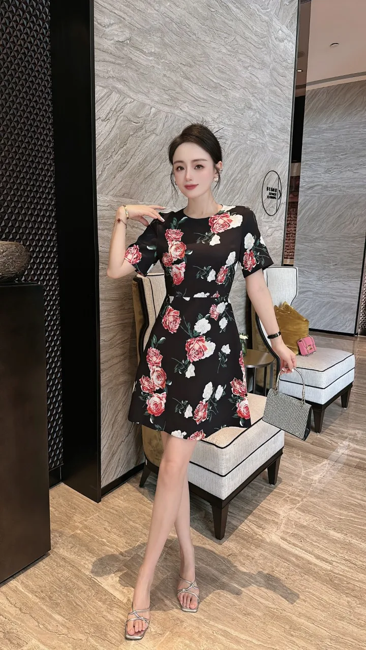 2023 Spring/Summer Fashion New Women's Clothing Printing a-Word Dress 0704