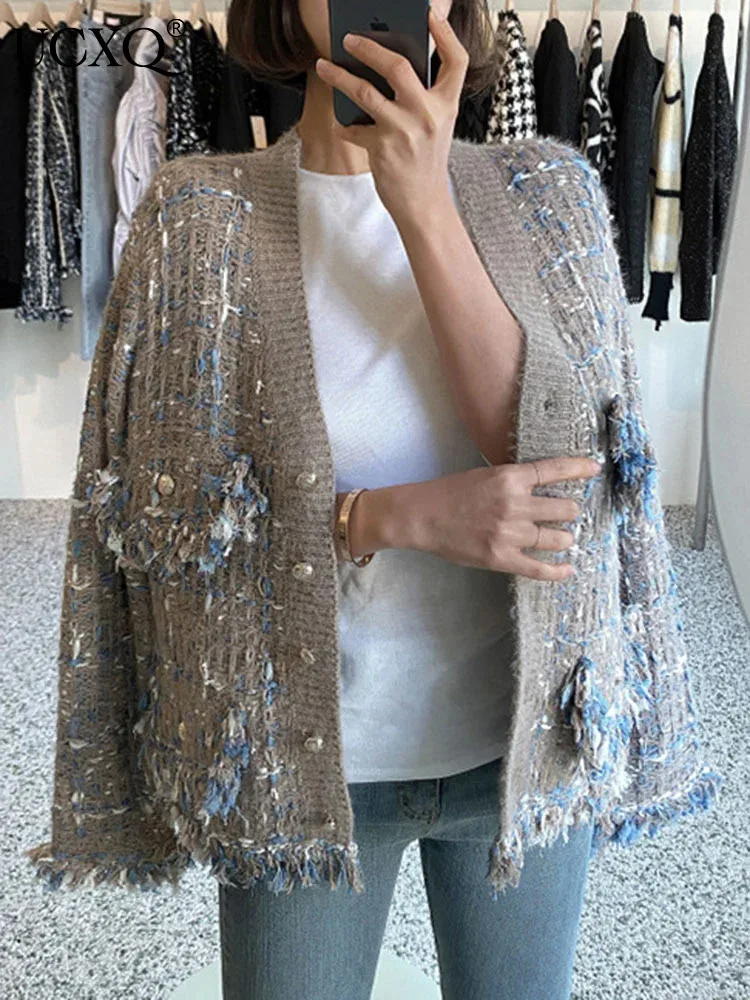 UCXQ модная уличная куртка винтажный кардиган с v-образным вырезом и кисточками