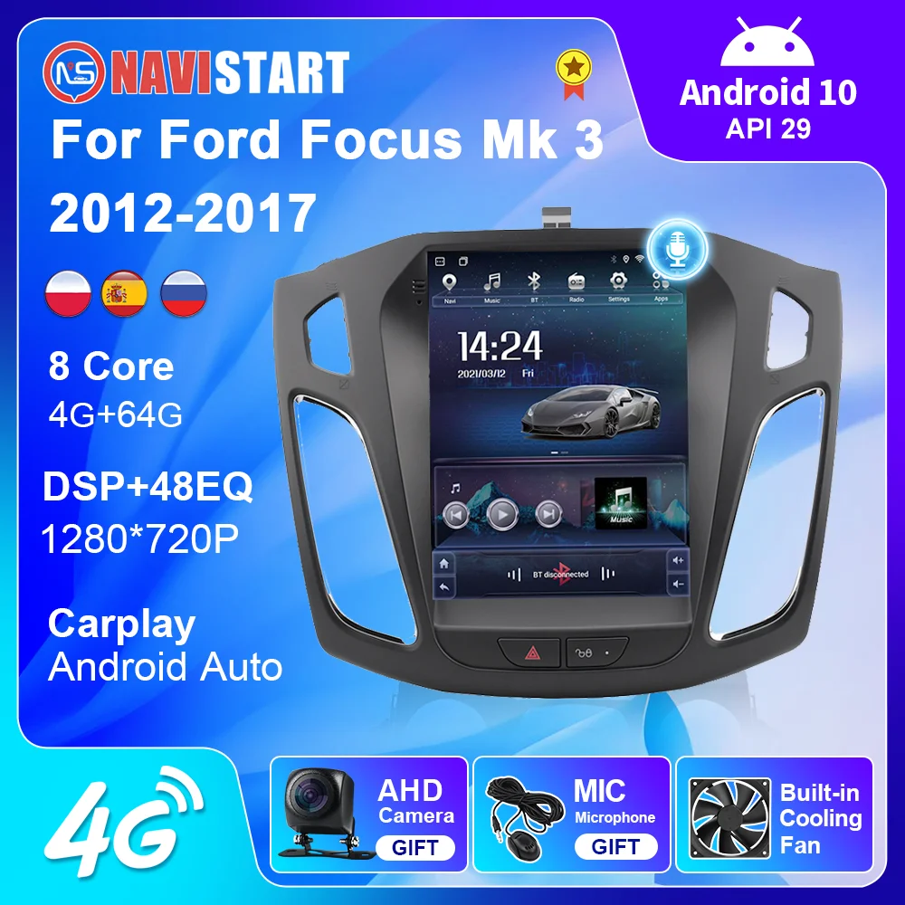 

Автомагнитола для Ford Focus 3 Mk 3 2012-2017, мультимедийная стерео-система на платформе Android 10 с GPS-Навигатором и экраном Tesla