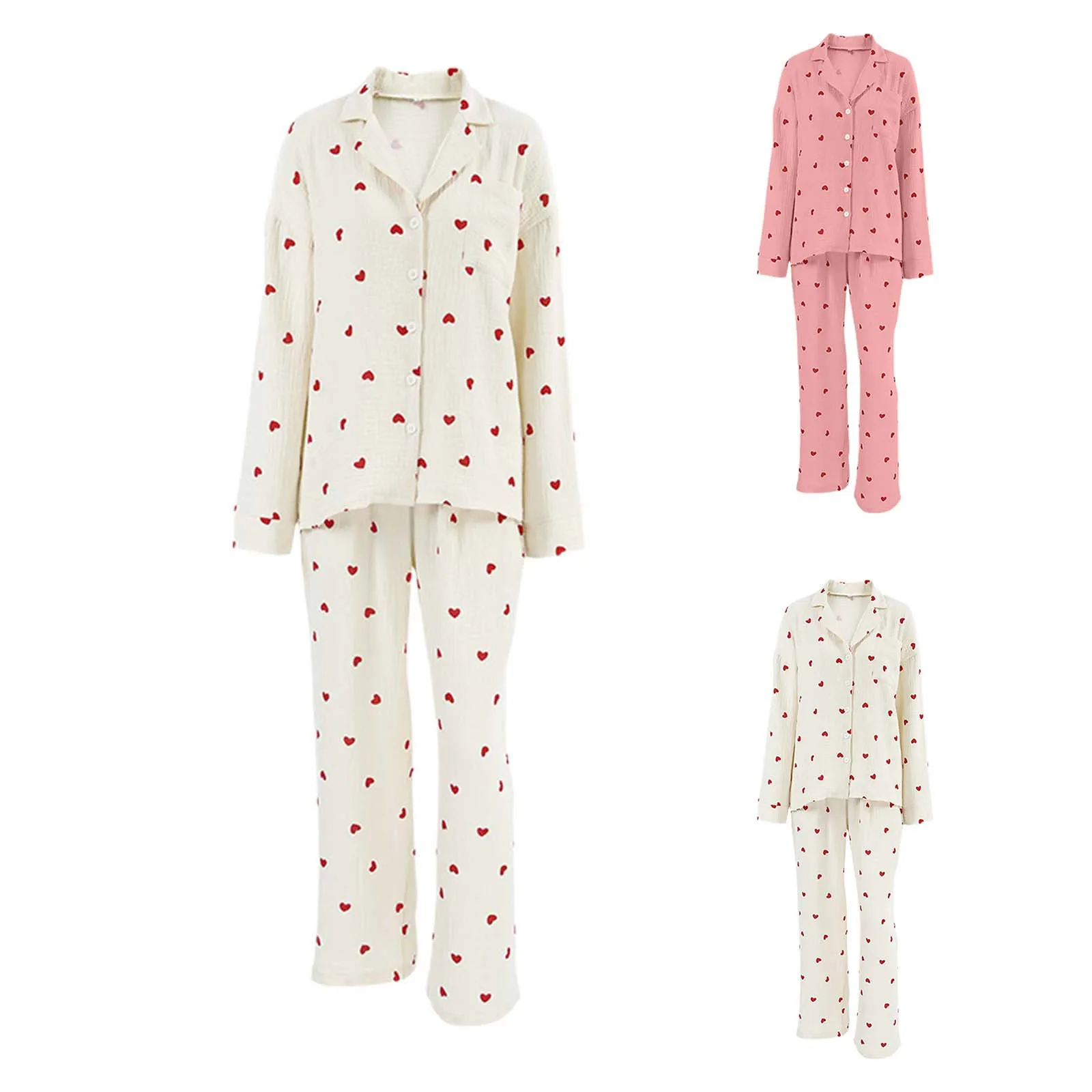 Женский повседневный комплект из топа с длинным рукавом и брюк принтом сердца