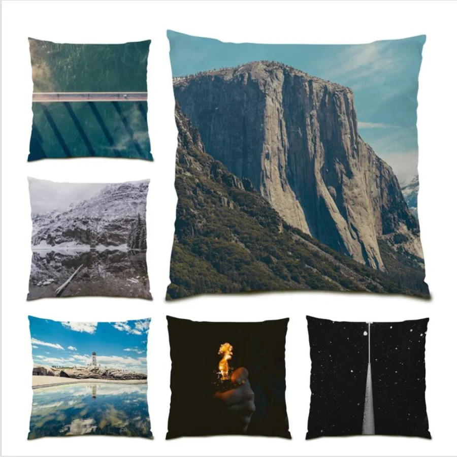 

Throw Pillow Cover Realistic Landscape Polyester Linen Decoration 45x45 Cushion Cover 45x45 Natural Print Home Decor Gift E0786