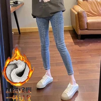 fleece high waist stretch jeans womens 2021 autumn and winter look thin and tall all match nine point straight leg pants