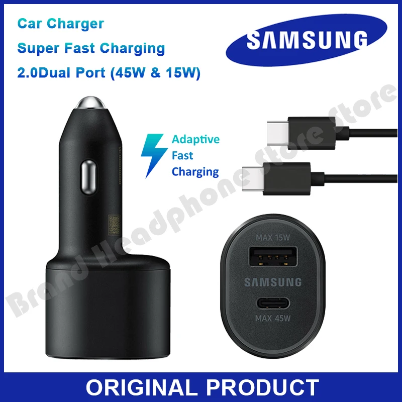 

Original Samsung Car Charger 45W+15W QC4.0/3.0 USB TypeC PD Fast Charge for Galaxy S22 S21 S10 Xiaomi Huawei 2 Port Car Charger