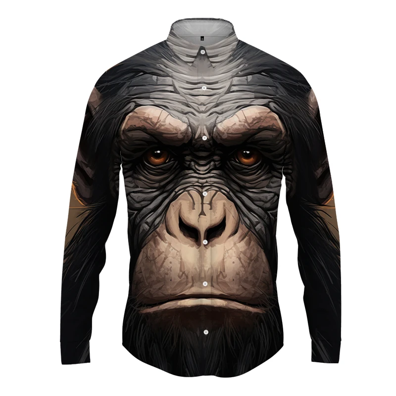 

Рубашка мужская с длинным рукавом, свирепый органический 3d-принт, повседневная офисная блуза, весна-осень