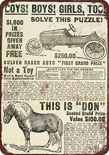 

1918 Solve A Puzzle and Win A Car Or Horse Retro Street Sign Household Metal Tin Sign Bar Cafe Car Motorcycle Garage Decoration