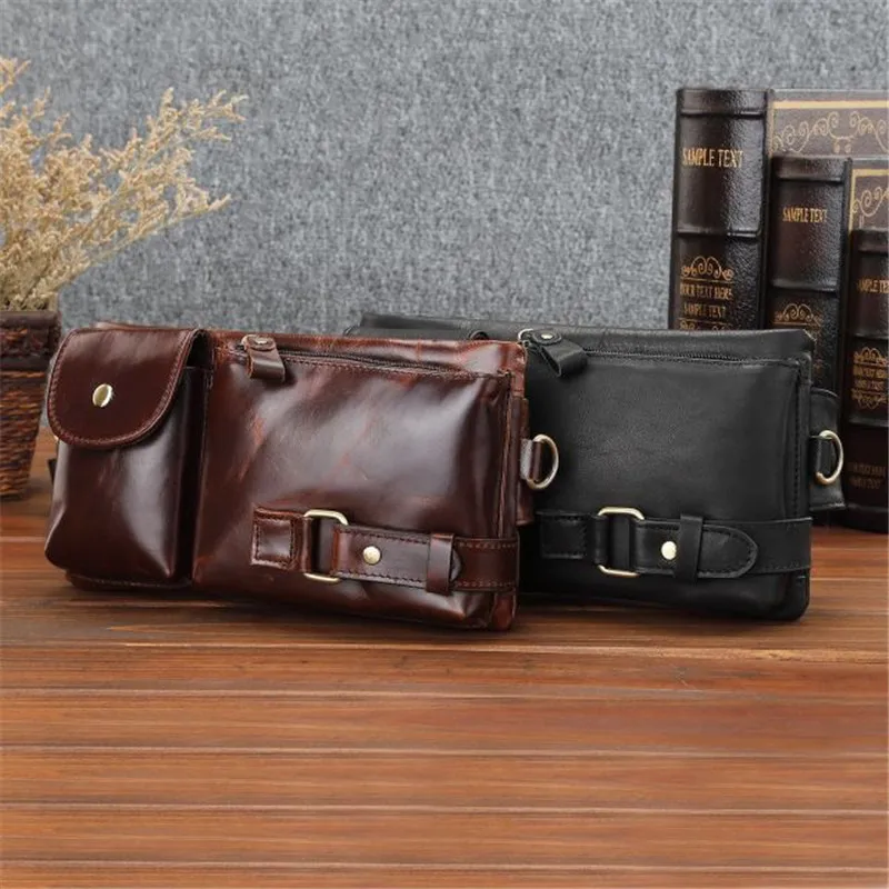 Fashion leisure Teenager natural real leather multifunctional waist bag outdoor daily desig sports lightweight chest bag for men