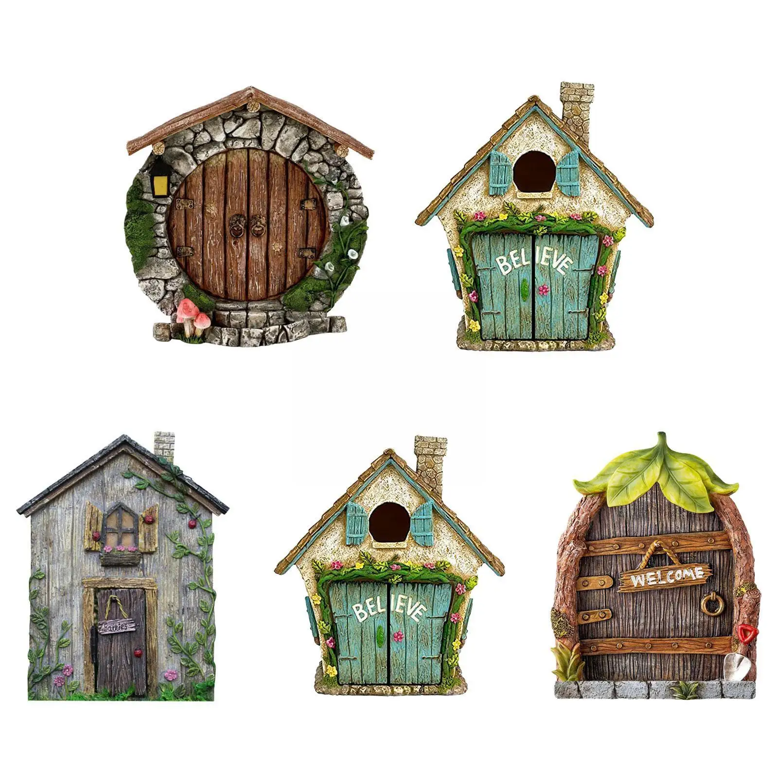 

2d Miniature Fairy Gnome Door Figurines Elf Home For Yard Art Garden Tree Sculpture Statues Garden Decor Ornaments K8p1