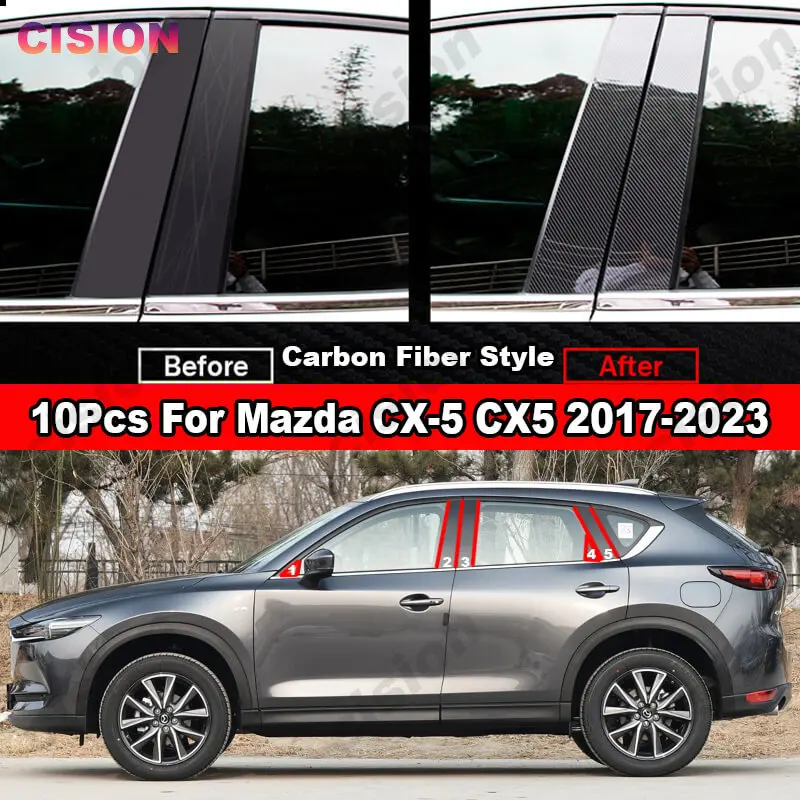 

Зеркальный эффект для Mazda CX5 CX-5 2017-2023 из углеродного волокна, автомобильная оконная дверь, колонка BC, столб, Обложка, отделка, глянцевая черная наклейка для ПК