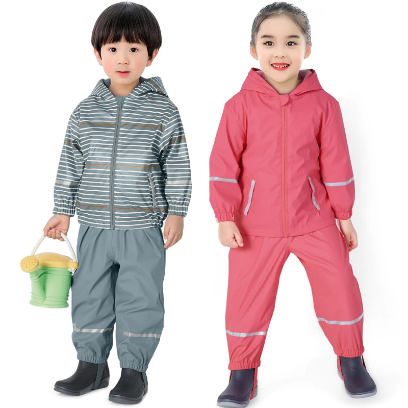 Rain Fleece Jacket Pants Boy Suits Waterproof Baby Girls Clothing Set Hooded Coat Overalls Sport ChildrenTracksuit Kids Outfits