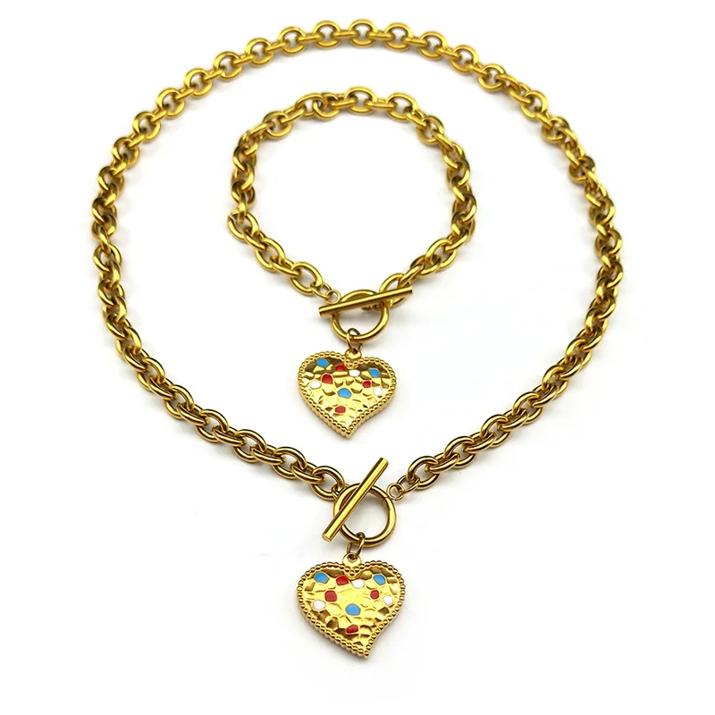Модный Красочный эмалевый Романтический женский набор из колье и браслета