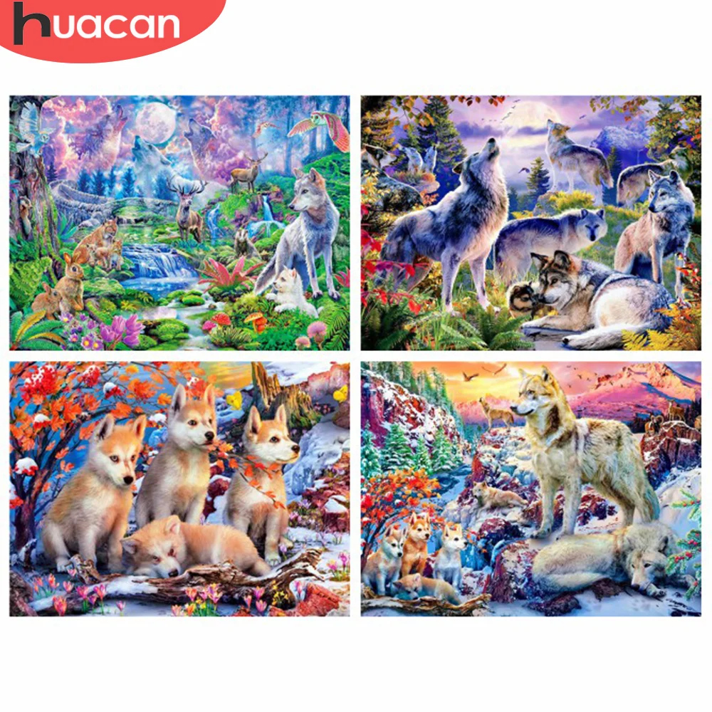 

HUACAN Full Square/round Diamond Painting Wolf Fox Home Decor Embroidery Mosaic Animal Mountain Cross Stitch Wall Sticker