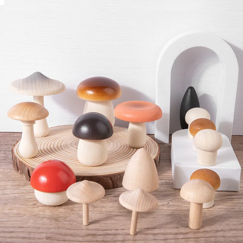 

15pcs Simulation Wooden Mushroom Block Game Montessori Educational Toy Diy Teaching Aids Kitchen Utensils Toys Gift For Kids