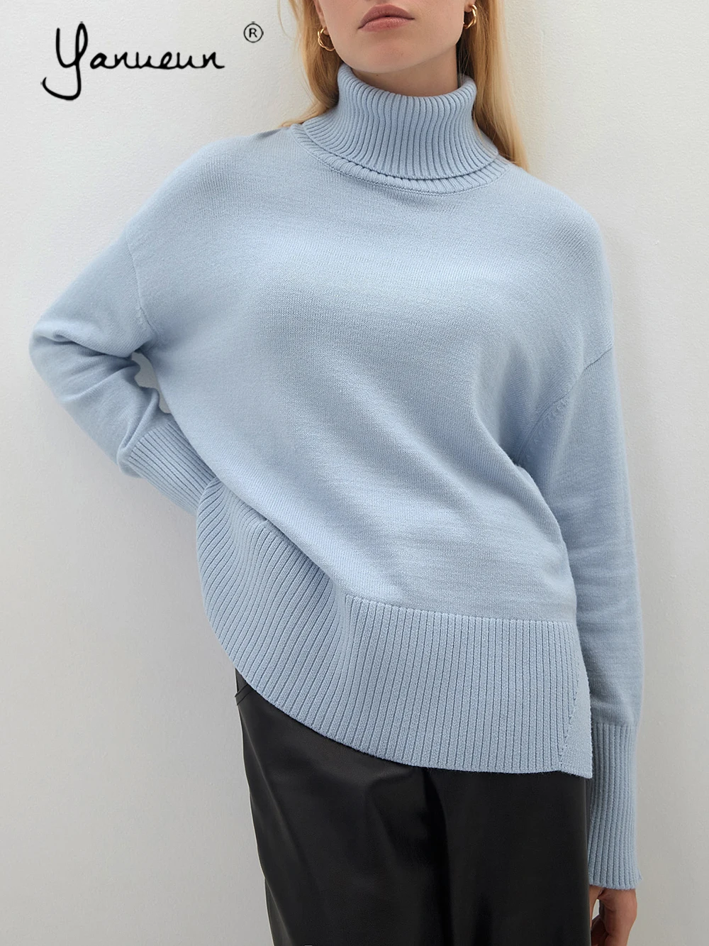 

Yanueun Women Turtleneck Sweater Long Sleeve Fall Winter Spring Simple Style Pullover Femme Solid Loose Jumper 2022 Hot