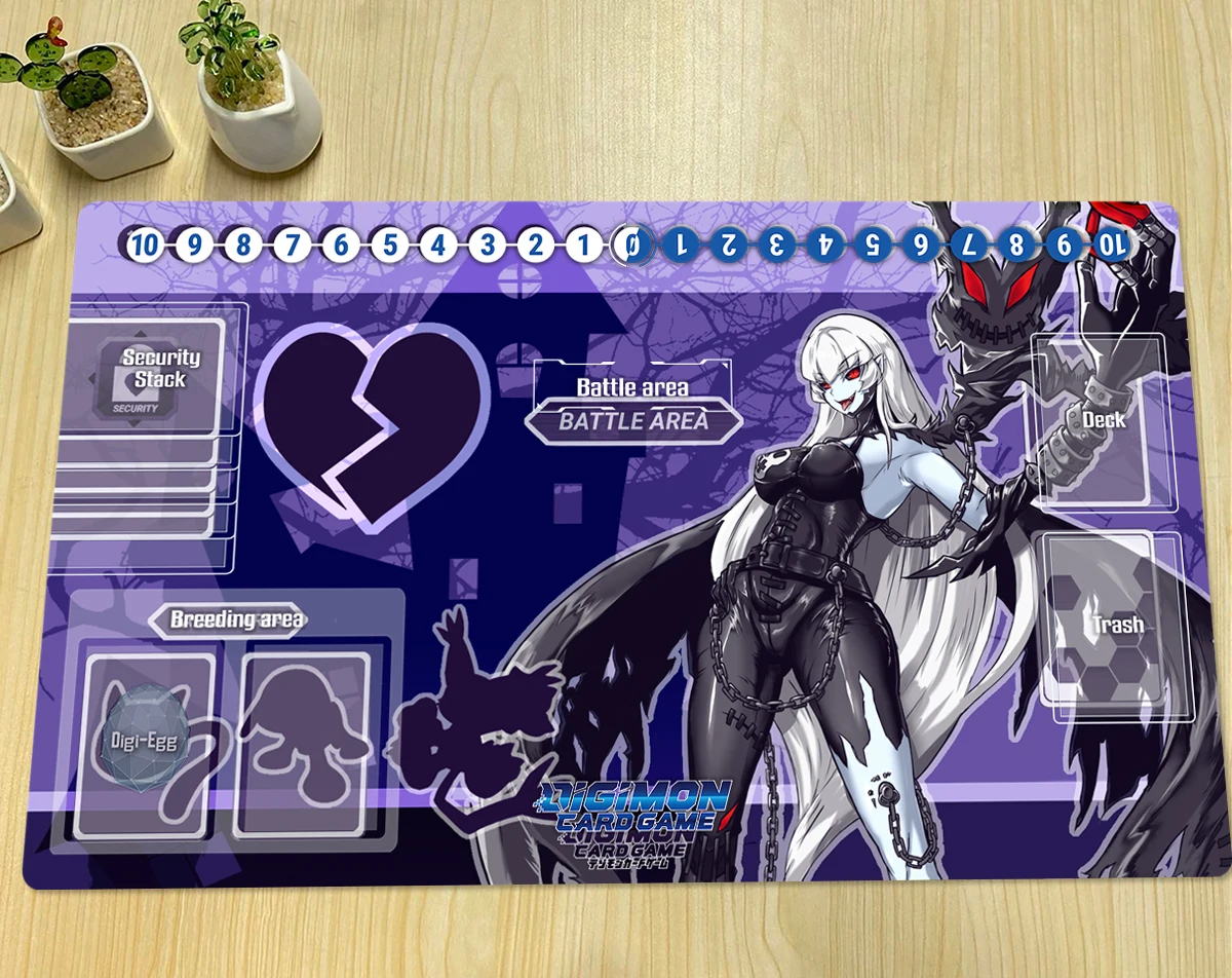 

Digimon LadyDevimon Playmat DTCG TCG CCG Board Game Duel Trading Card Game Mat Anime Mouse Pad Rubber Desk Mat Free Bag 60x35cm