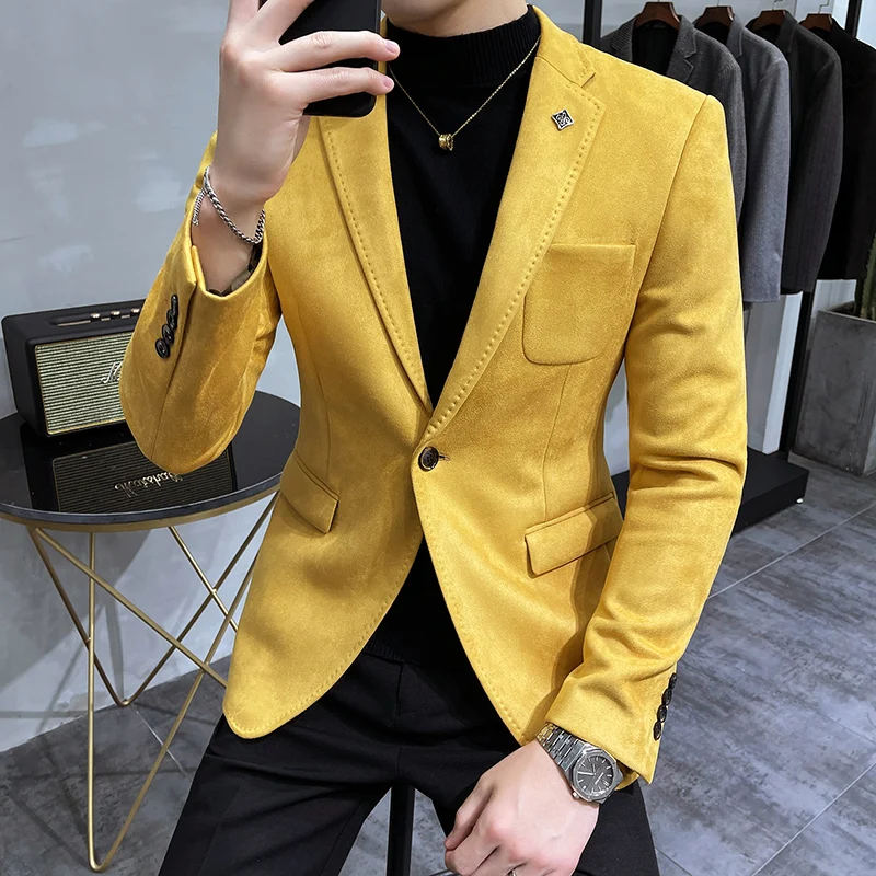 2022 Hombre Suit Leather Jacket Men Terno Masculino Men Clothing Deerskin Leather Jacket Blazer Men Casual Slim Blazer 6 Color
