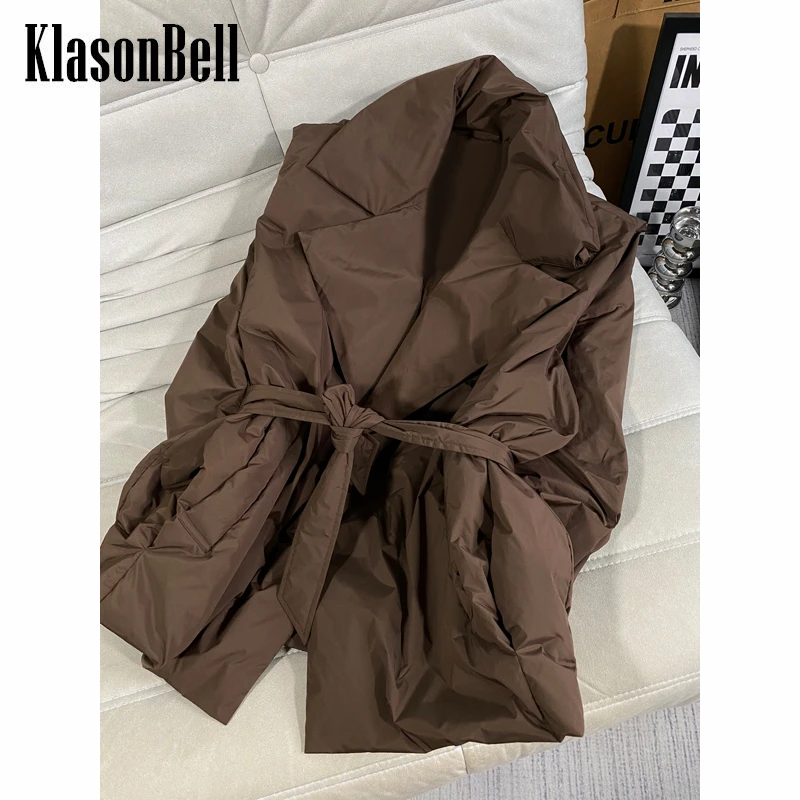 

11.5 KlasonBell Turn Down Collar Sleeveless Solid Color With Belt Collect Waist Down Coat Vest Women