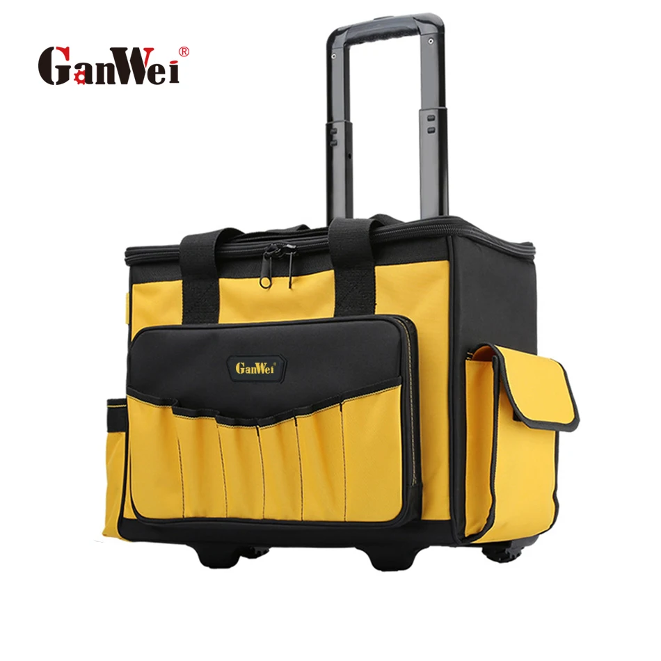 

Upgrade Pull Rod Tool Bag Polyester Oxford Large Capacity Storage Big Pocket 35 Pockets Bag Box Electrician Woodworking