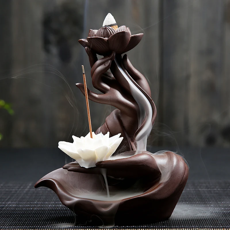 

Purple Clay Incense Burner Sandalwood Living Room Buddha Waterfall Backflow Incense Burner Indoor Bruleur Encens Home Decor 60