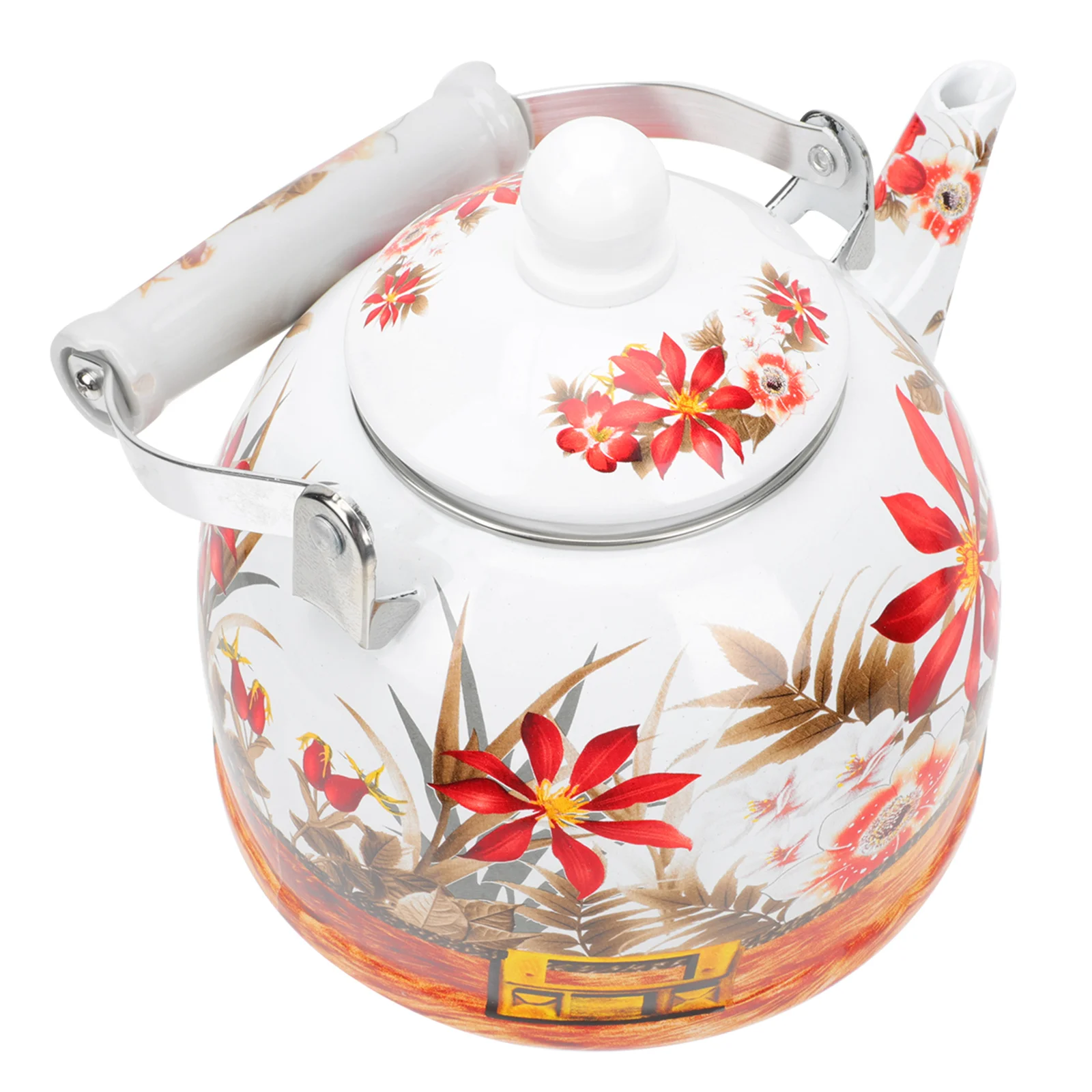 

Tea Kettle Enamel Holder Stovetop Kettles Heating Handheld Pot Vintage Teaware Floral Water Boiling