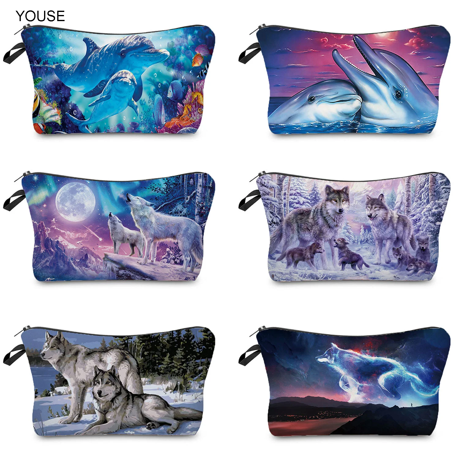 

Wild Wolf Printing Cosmetic Bag Funny Waterproof Women Makeup Bags Portable Cosmetics Organizer Pouches For Travel with Zipper