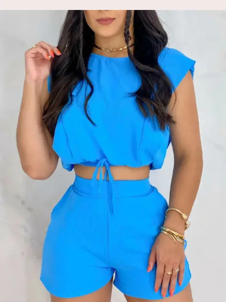 

Summer Print Two Piece Set Women Fashion Top Tshirt Shorts Set Two Piece Suit Casual For Women Outfits Holiday Elegant 2023 New