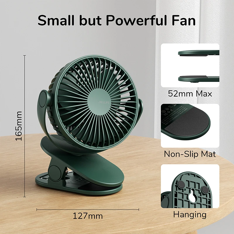 JISULIFE Clip Fan Mini Portable Stroller Fans with 4 Speeds Rechargeable Ultra Quite Battery Operated Fan for Home Office White images - 6