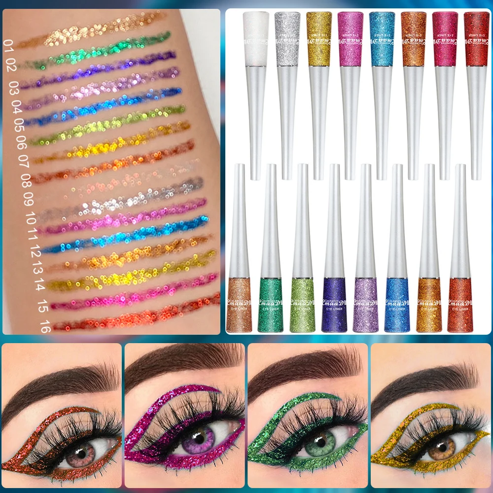 

Female Makeup For Women Diamond Glitter Eyeliner Pen Colorful Eye Shadow Metallic Glitter Long Wear Waterproof Liquid Eyeliner