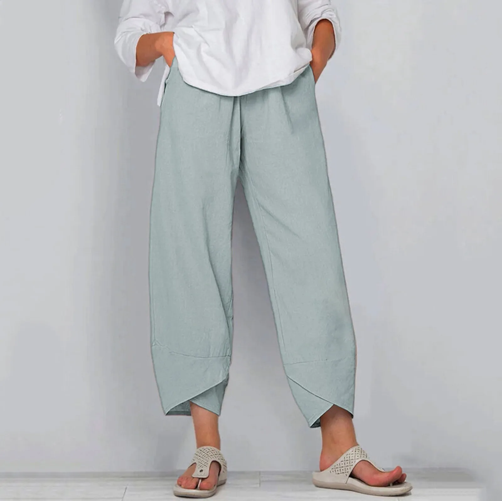 

Casual Linen Pants for Women Loose Long Straight Pants Cotton Material Easy to put on Outdoor Lady Drawstring Lounge Pants Women