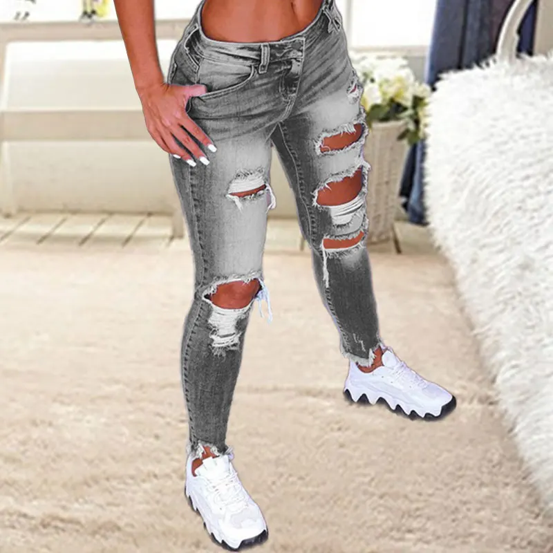 2022 Women's Stretch Jeans Low Rise Ripped Skinny Hip Slim Jean Mom Spandex Denim Clothing Jeans Female Overalls Pencil Pants