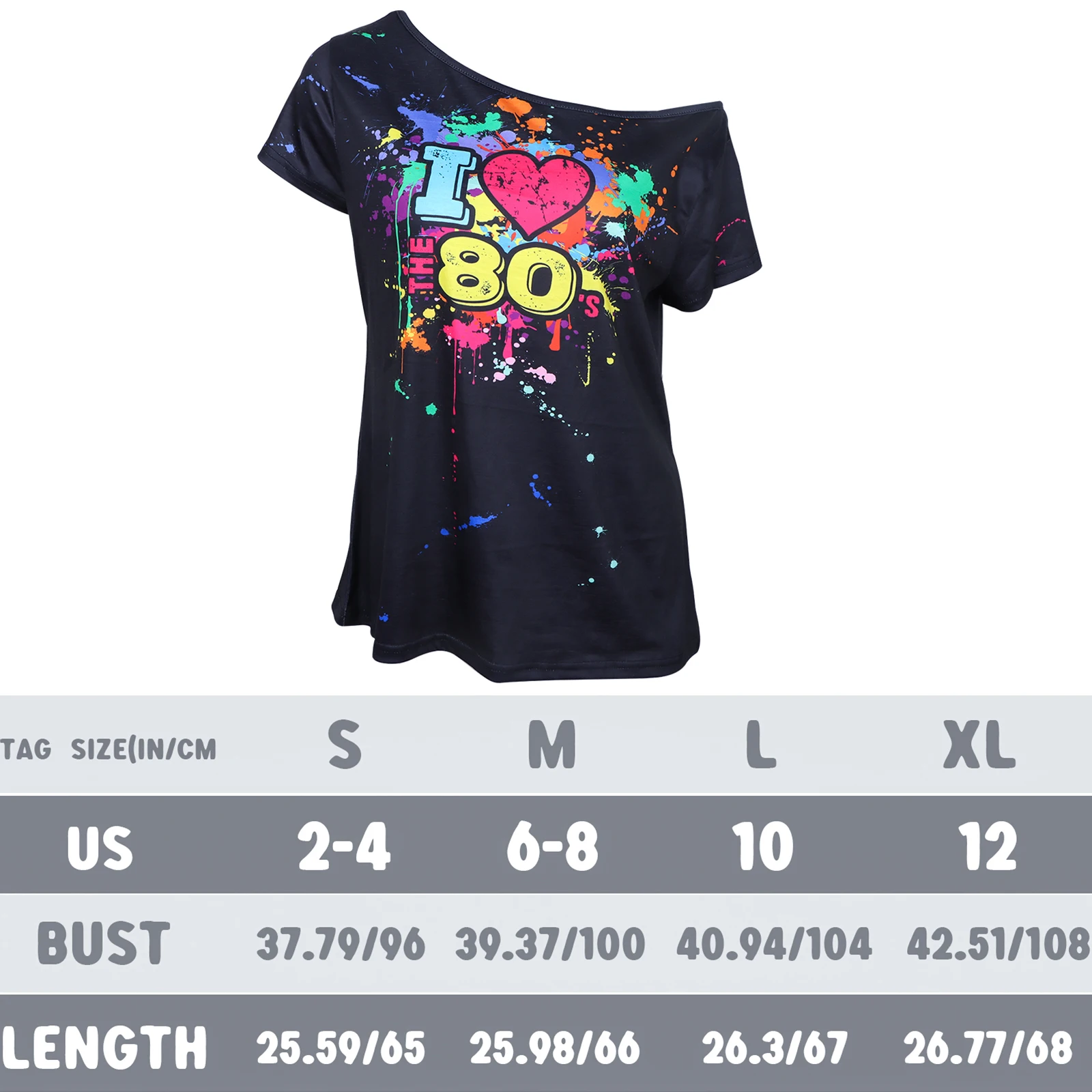 

80s Women Retro Costume Set, T Shirt, Splatter