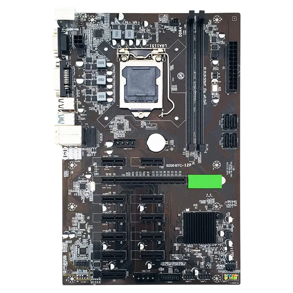 BTC-B250 Mining Motherboard Supports 12 GPU LGA1151 +G4400 CPU+DDR4 4G 2666MHZ Memory Stick + Black Fan |