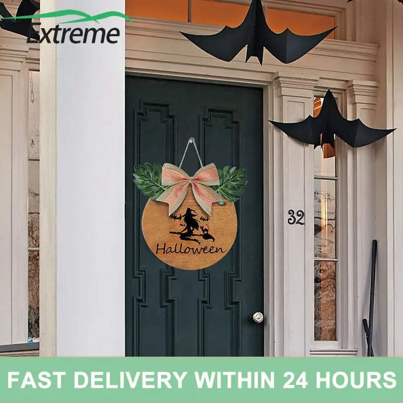 

Halloween Welcome Sign Wreath Front Door Hanger With Rope Home Decoration lightweight wooden Welcome Door Wreath