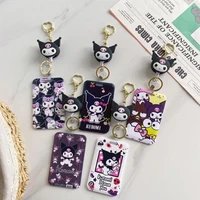 sanrio kuromi card cover kawaii hello kittys cartoon bus card set protective case doll pendant retractable keychain toy girls