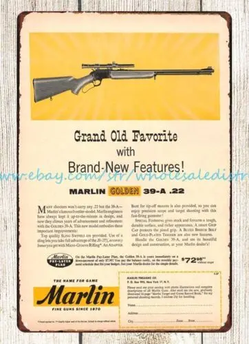 1957 Marlin винтовка Золотой 39 A 22 оружие боеприпасы металлические жестяные знаки