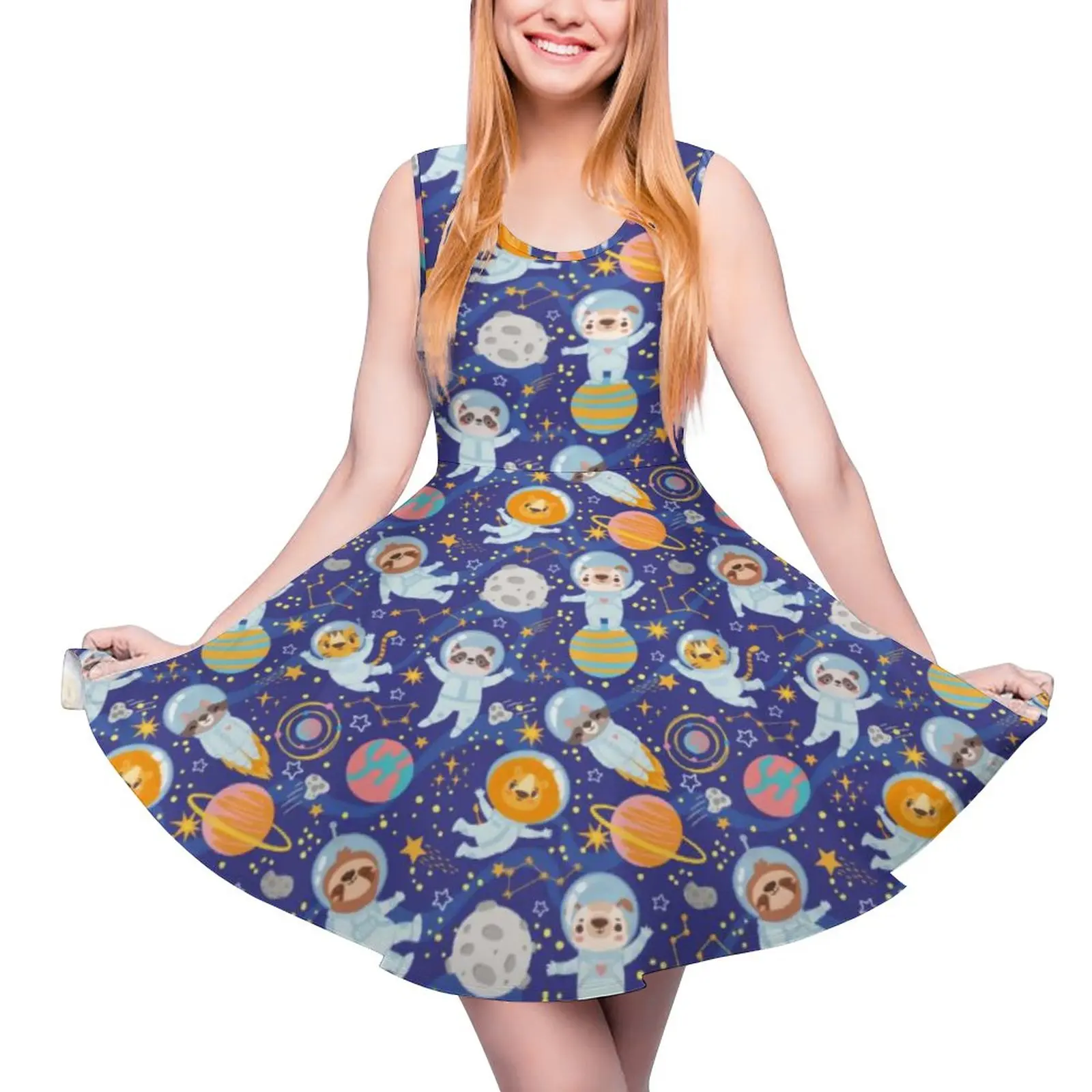 

Платье с мультяшным принтом ленивецов, крутые пляжные платья с животными, уличная одежда с высокой талией, платье большого размера для скей...