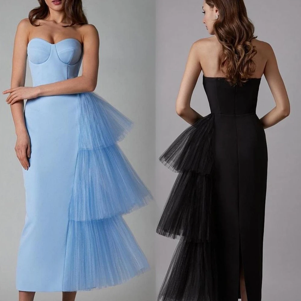 

Prom Dresses with Slit Fashion Strapless Sheath Party Dress Ankle Length Sleeveless Organza Formal Evening Gowns платье женское
