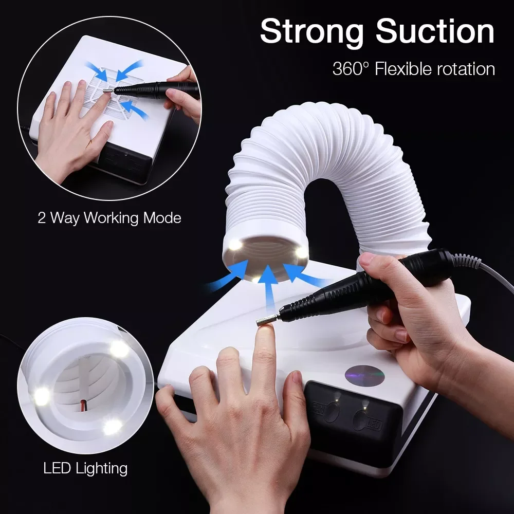 

Nail Dust Collector 4500RPM Vacuum Cleaner Manicure Nail Suction Dust Cleaner Retractable Elbow Extractor Fan for Manicure