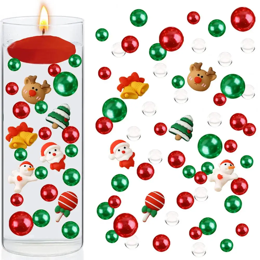 

Christmas Vase Filler Pearl Colored Clear Beads Snowman Santa Claus Stocking Floating Candle Stuffing Decoration Party Supplies