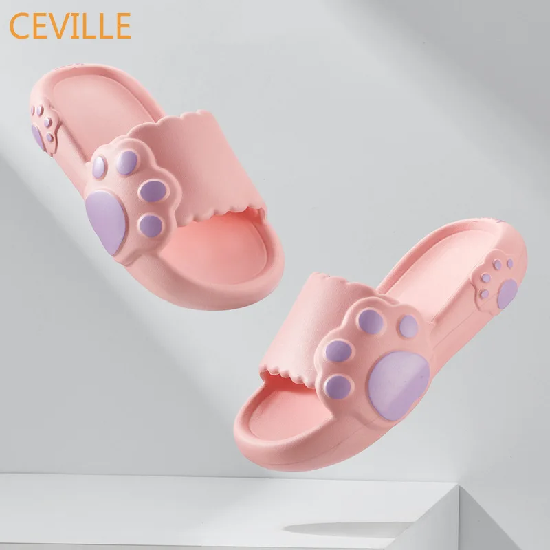 

Korean New Cute Cat Paw Women Slippers Eva 2022 Summer Thick Sole Sandals Bear Paws Non-slip Comfortable Home Slippers for Woman