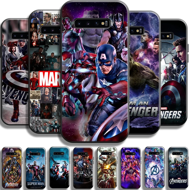 

Marvel Avengers Cover For Samsung Galaxy S10 S9 S8 Plus Lite S10E S10 5G Phone Case Liquid Silicon Carcasa Black TPU Soft
