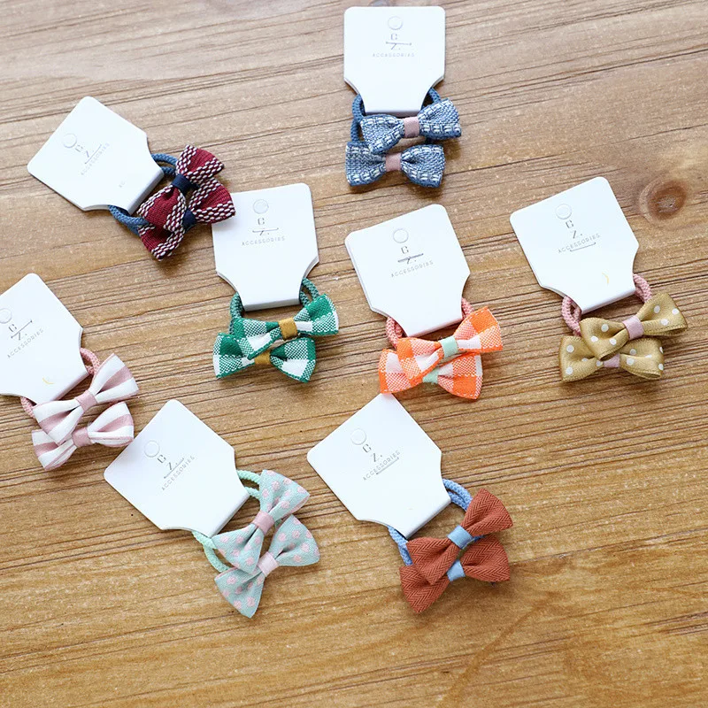 

2pcs/lot Lattice Bowknot Girls Hair Accessories Princess Headwear Baby Headdress Children Hair Ropes Kids Elastic Hair Bands