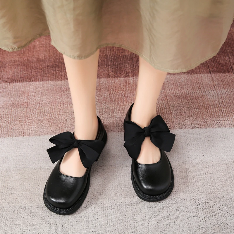 

Женские летние туфли мэри джейн со съемным бантом-бабочкой, однотонные туфли в японском стиле Лолиты, женская обувь, новинка 2022