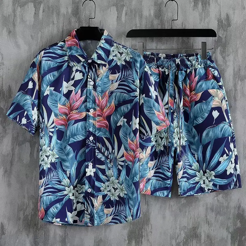 

Summer Men Beach Style Pajamas Sets 2PCS Print Floral T-Shirts Shorts Suit Pyjamas Casual Shirts Sleepwear M-5XL Home Nightwear