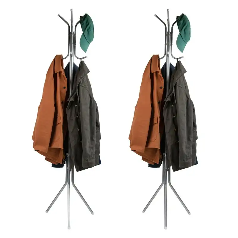 

Alloy Collection, Coat and Hat Rack with 8 Hooks, Metal, Set of 2, Silver
