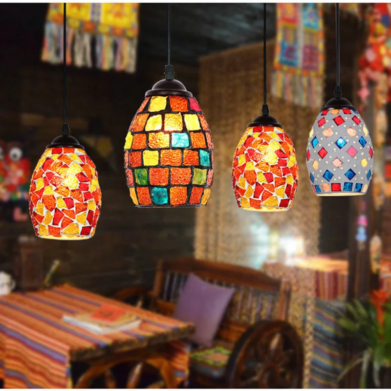 

Moroccan Turkish Style Retro Vintage Pendant Light E27 Base Mediterranean Style Decoration Mosaic Hanging Lamp 19 Types