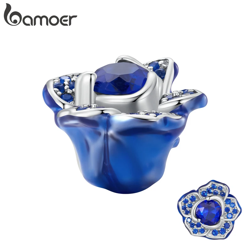 

BAMOER, Стерлинговое Серебро 925 пробы, Роскошные 3D бусины с синими розами, подходят для оригинальных браслетов, для женщин, сделай сам, ювелирны...